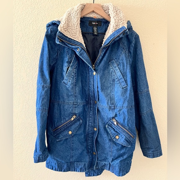 Style & Co Hooded Denim Coat - Picture 3 of 7